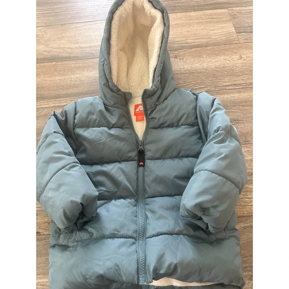 Ozark Trail Toddler Blue Sherpa Lined Puffer Jacket Hooded Coat 3T